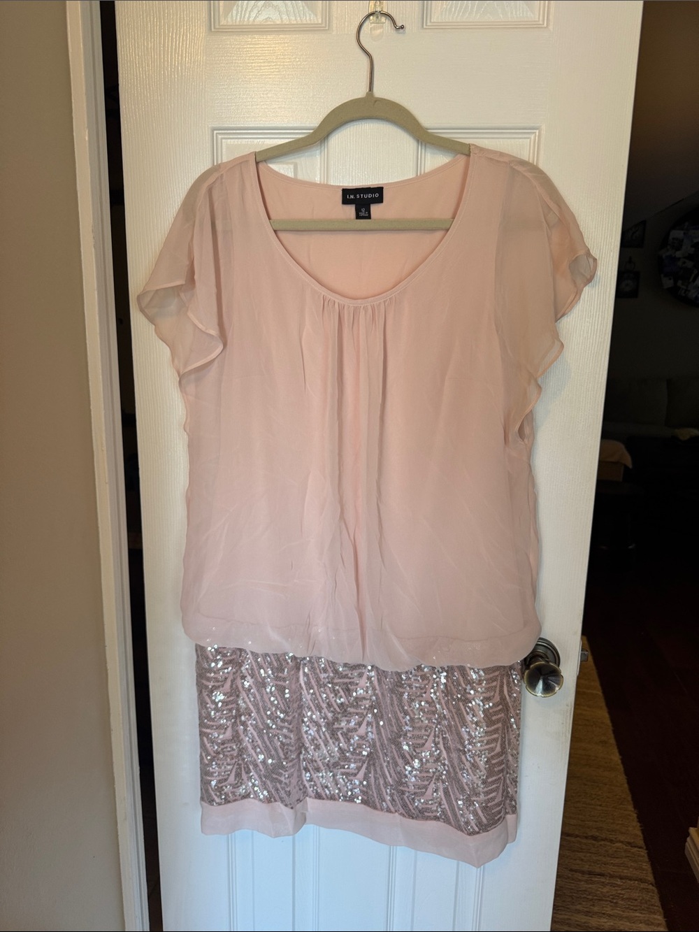 I.N. Studio Blush Pink Chiffon Top with Sequin Hem Dress